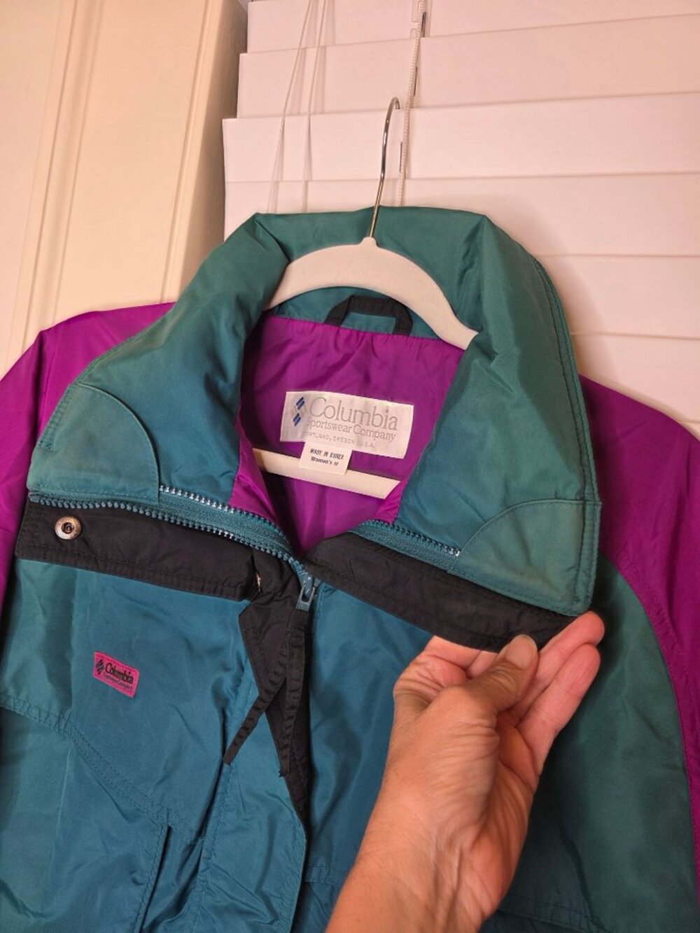 VTG 90's Columbia Womens Ski Jacket M Powder Keg Teal Purple Retro Colorblock - Picture 4 of 12